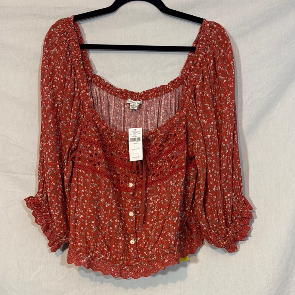 American Eagle Outfitters Floral Red Women's Top NWT